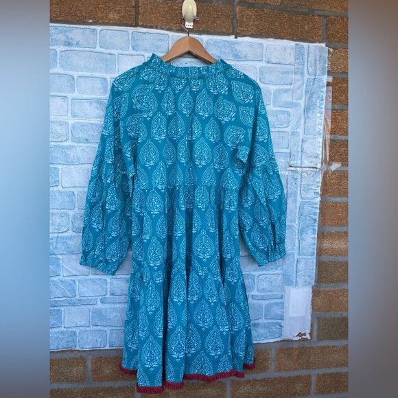 TUCKERNUCK Tropical Teal Lantern Block Print Tie Neck Coverup Dress Size Medium - Picture 6 of 14